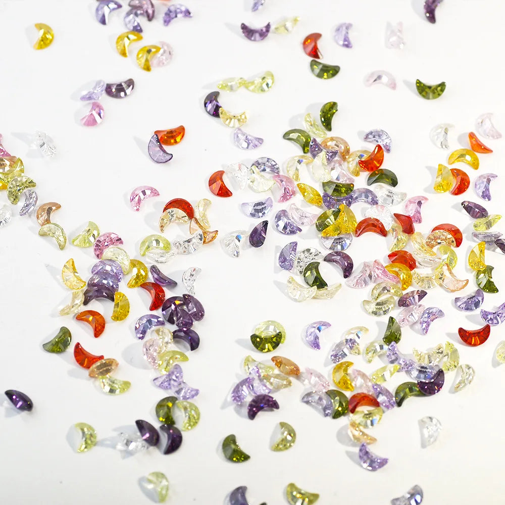 Hisenlee Eco-Friendly 4X6MM Mixed Color Nail Zircon Rhinestones Moon Shape Flatbase 3D Garment Decorations Handicraft 100Pcs/Bag