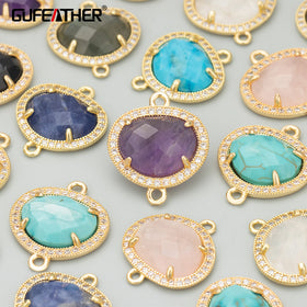 ME51 18K Gold Plated Nickel-Free Copper DIY Pendants Charms Findings Components 4pcs/lot Jewelry Accessories Natural Stone Brass