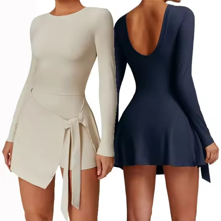 Bnice Women Tennis Skirt Set U Back Golf Skirt Wear Long Sleeve Breathable Tennis Set for Ladies Gym & Fitness