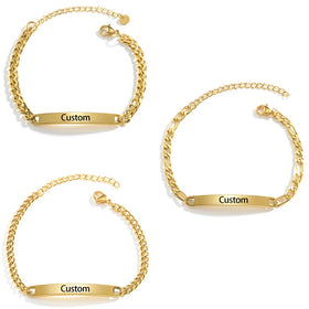 BINSHUO Wholesale Custom Stainless Steel Jewelry Titanium Steel Laser Engraved Curved Blank Nameplate NK Chain Couple Bracelets