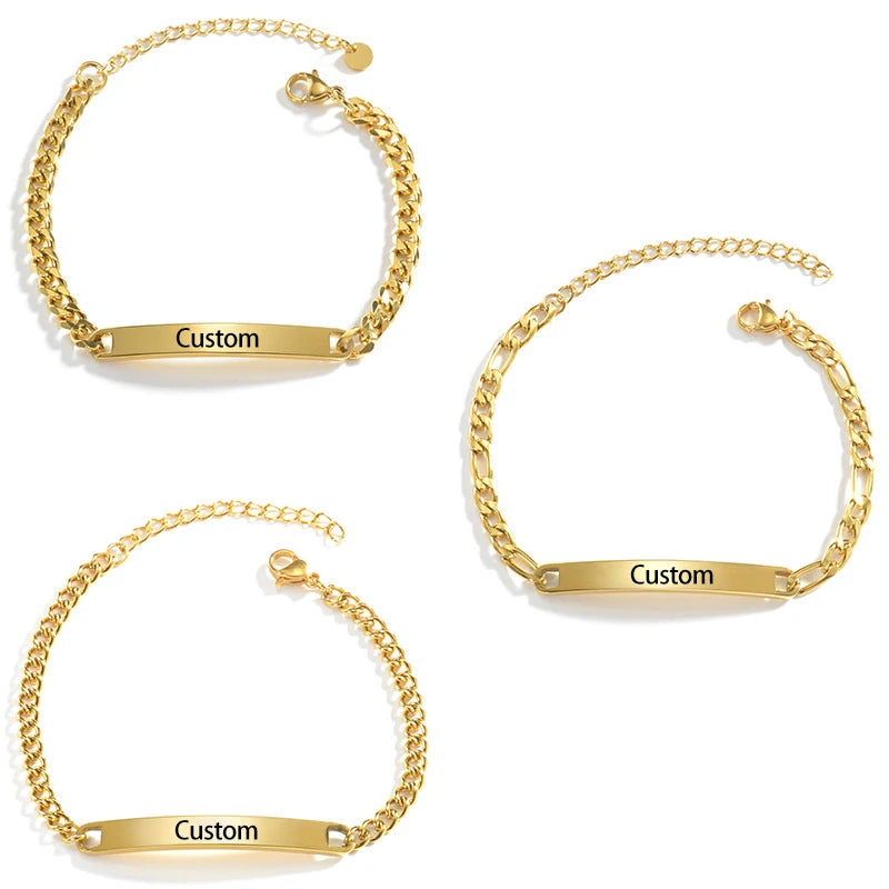 BINSHUO Wholesale Custom Stainless Steel Jewelry Titanium Steel Laser Engraved Curved Blank Nameplate NK Chain Couple Bracelets
