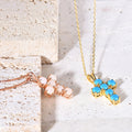 A578 Jewelry Factory Custom Cross Ladies 925 Sterling Silver Gemstone Gold Plated Natural Stone Pendant Women Opal Necklace