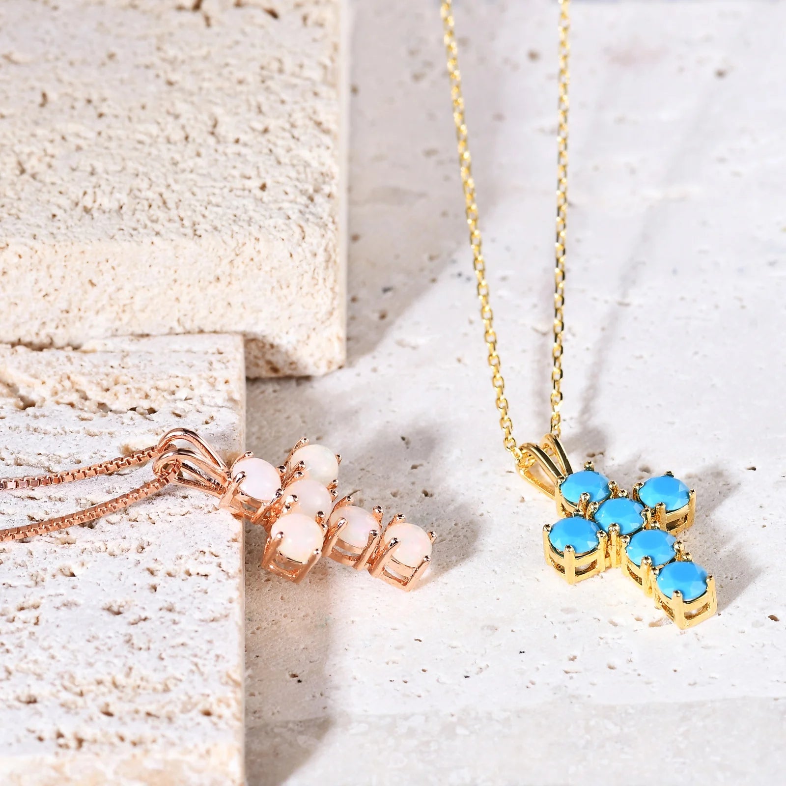 A578 Jewelry Factory Custom Cross Ladies 925 Sterling Silver Gemstone Gold Plated Natural Stone Pendant Women Opal Necklace