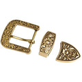 (40mm) Wide Western Pure Brass 3-Piece Horseshoe Vintage Old Cowgirl/Cowboy Belt Buckle Keeper Tip Set