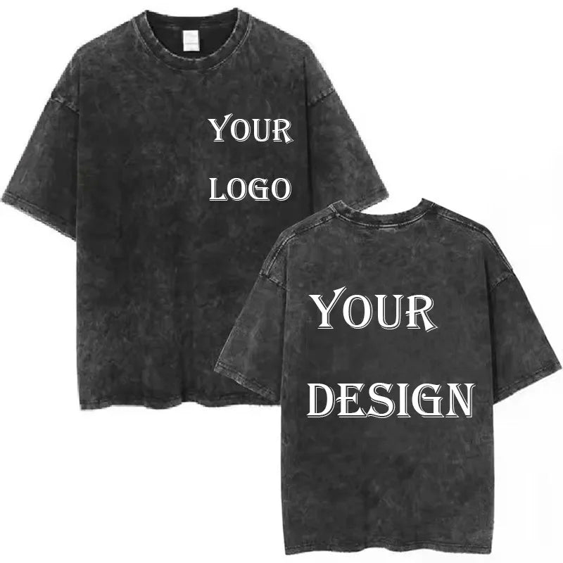 Unisex Cotton Washed T-Shirt Casual Style DIY Fashion Knitted Fabric Letter Pattern Customized Silk Screen Printing O-Neck Short
