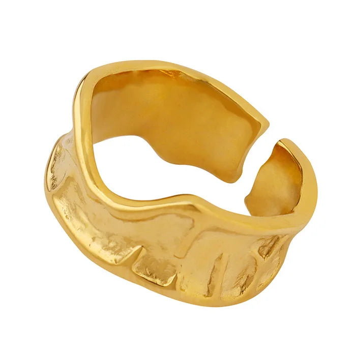 Simple Stainless Steel Gold Open Irregular Wide Circle Finger Rings Titanium Steel PVD Personalized Geometric Open Grain Ring