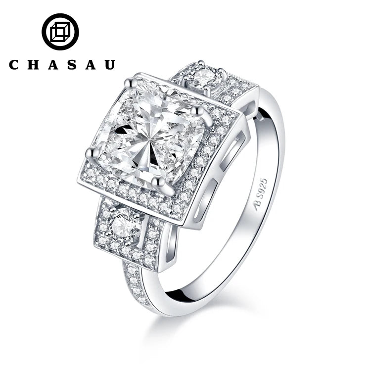 Cubic Zircon Jewelry 925 Sterling Silver 2.50 CT Cushion Cut Halo Engagement Women Wedding Hallow Rings Gifts