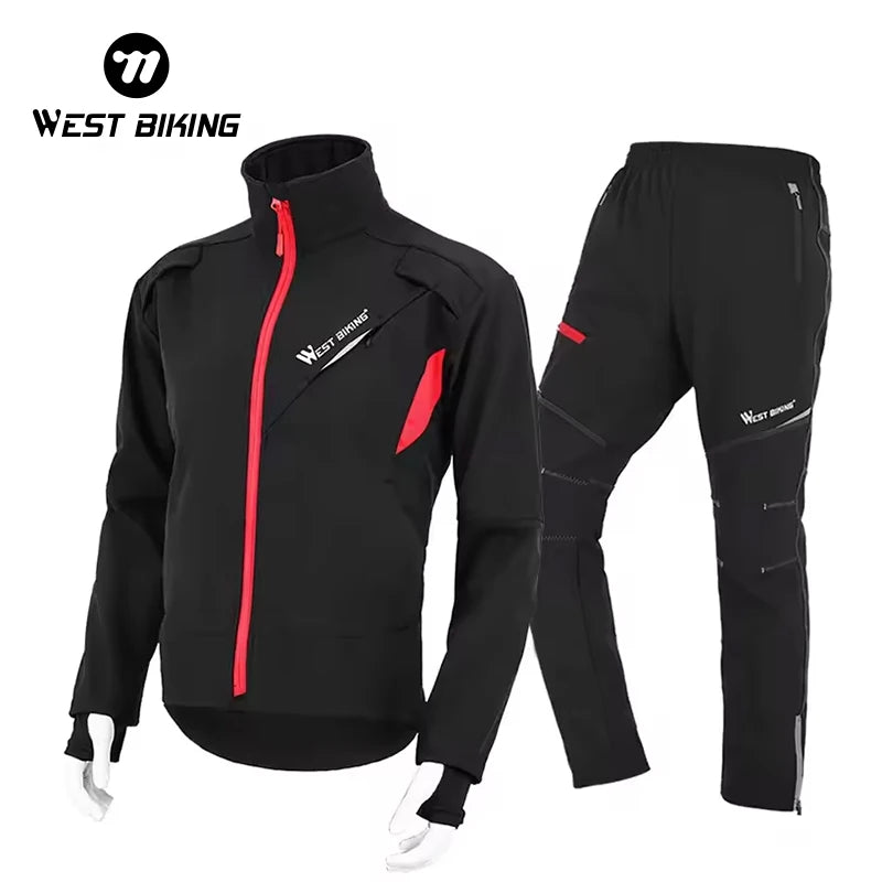 WEST BIKING Cycling Set Winter Thermal Bicycle Jacket Suit Clothes Pants Outdoor Sport Windproof MTB Road Bike Man Jacket Set