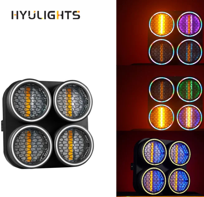 200W 4 Eye 4in1 RGBW LED Stage Light Retro Matrix Audience Blinder DJ Strobe Wash Ambient Backlight for KTV Disco DMX512 Control