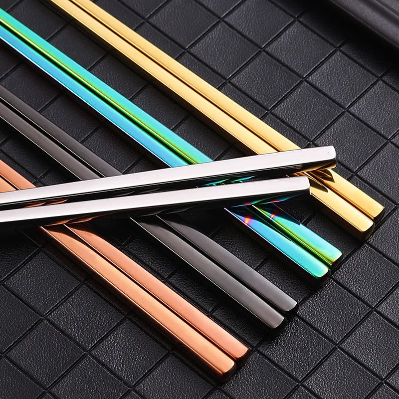 Custom Logo Stainless Steel 18/10 Colorful Sushi Chopsticks Korean Style Square Chopsticks
