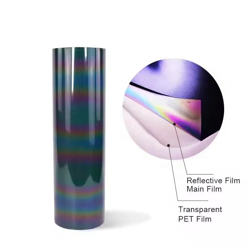 Youguang Width 12inches(30.5cm) Reflective Rainbow Heat Transfer Vinyl Reflective Vinyl Iron on Vinyl Rolls for DIY T-Shirts