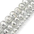 4-10MM round Volcanic Rock Lava Stone Beads Electroplated Silver Color for Needlework Jewelry Making