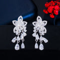Symmetrical Leaf Shape Tassel Water Drop Yellow CZ Topaz Silver Plated Dangle Earrings for Women Korean Style Party Jewelry