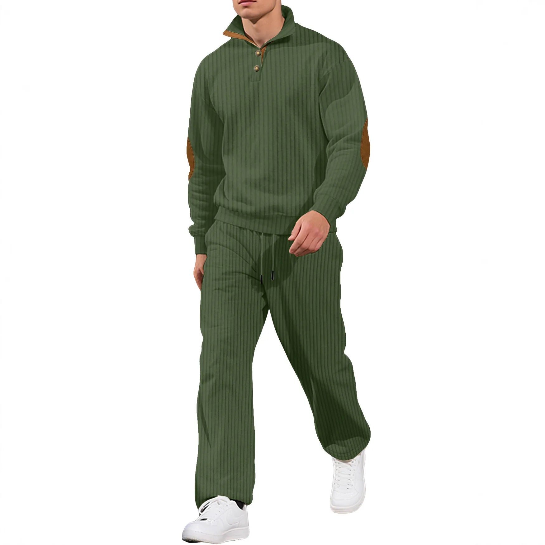 Autumn and Winter New Men's Solid Color Set Stand Collar Long Sleeve Causal Two-Piece Suit