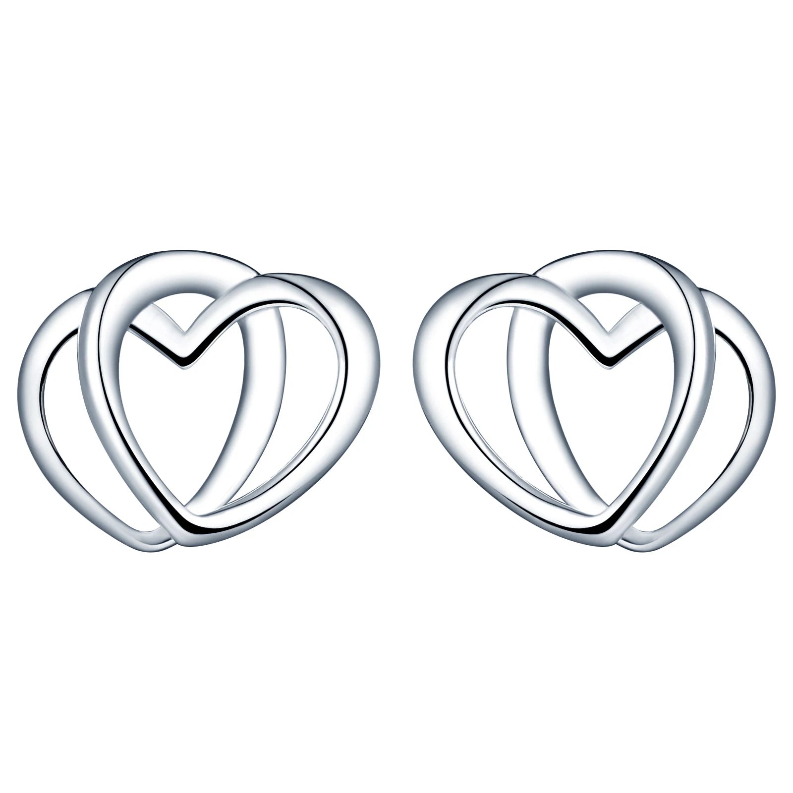 Custom Exquisite Women Wedding Luxury Designer Trendy Anniversary Party Gift Sterling Silver Stud Double Heart Earrings
