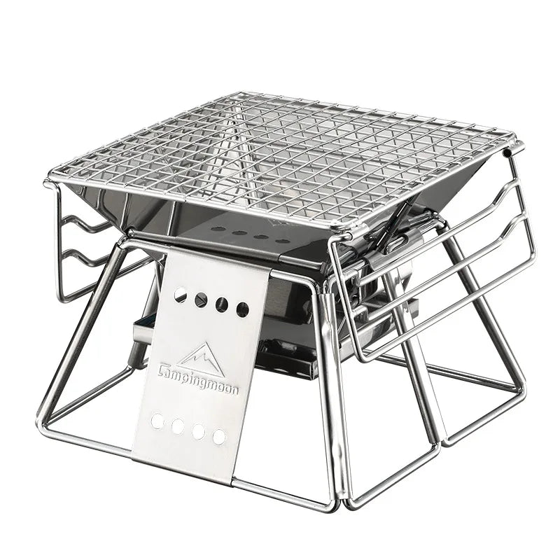 Campingmoon Plated 304 Stainless Steel X-MINI Model Super Mini Portable Folding Outdoor Camping BBQ Charcoal Grill Stove