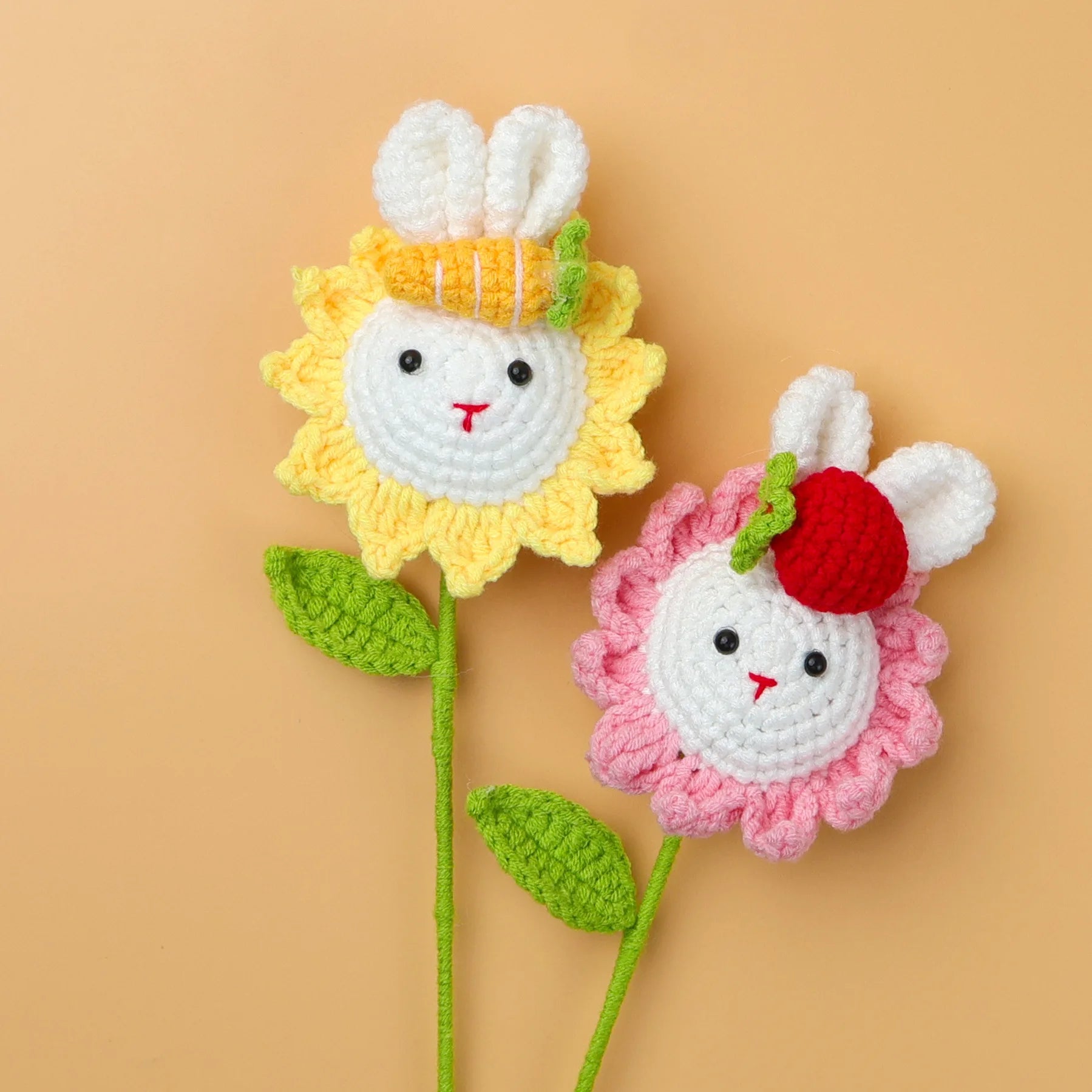 Hot Sale DIY Multi-Color Cute Crochet Rabbit Flower Branch Soft Woolen Knitted Ornament for Graduation Gifts Wholesale