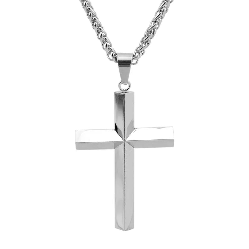 Stainless Steel Gothic Style Three-Dimensional Large Cross Pendant Necklace 18K Gold Plated Unisex Gift Fashion