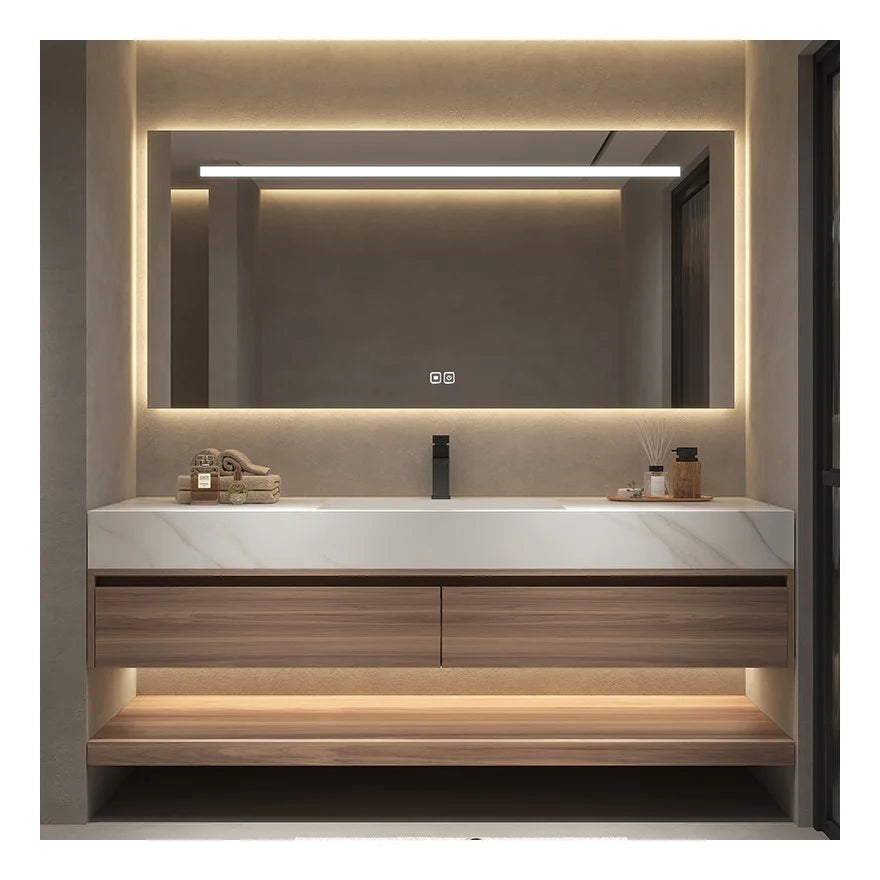 YALIG Modern Design Bathroom Furniture Suspended Wall Mounted Dresser Integrated Bathroom Cabinet