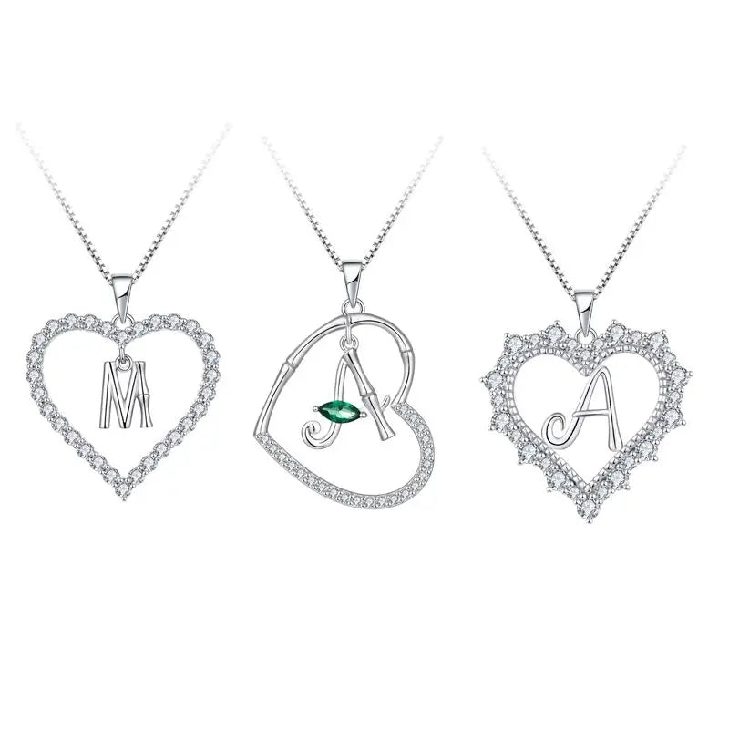 A-Z Letter Necklace Women's Heart Pendant Necklace Necklace Gift for Women Wholesale Supplier Trendy 925 Sterling Silver Zircon