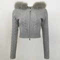 OFTBUY Elegant Slim Women's Coat Winter's Soft Real Fox Fur Autumn Warm Knitted Casual Sweater Jacket with Short Zipper Hood