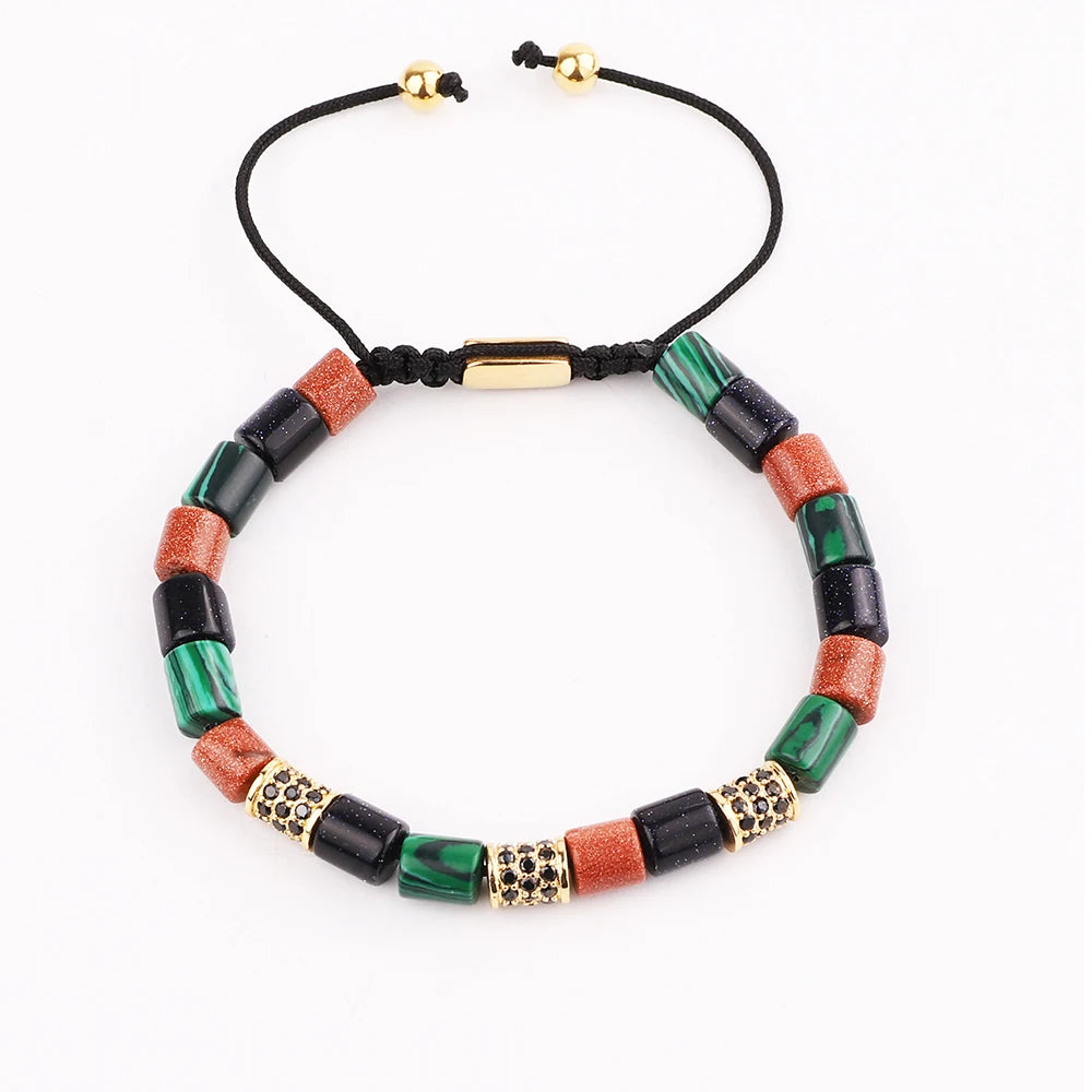 New Fashion CZ Pave Tube Natural Stone Agate Hematite Beads Customize Logo Macrame Friendship Beaded Bracelet Men JBS11694