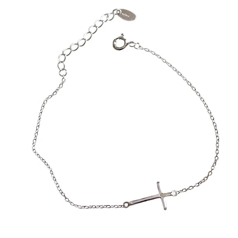 Wholesale Fine Jewelry Cross Anklets for Women 925 Sterling Silver Link Chain Ankle Bracelet