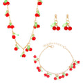 Exquisite Red Cherry Necklace Bracelet Earring Women Girl Cute Acrylic Strawberry Daily Fashion Party Birthday Gift Jewelry Set