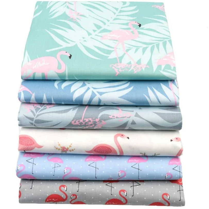 6pcs/lot 100% Cotton Eco-Friendly Durable Precut Quilting Flamingo Patterns Fabric Squares Sheets for DIY Patchwork Sewing