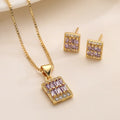 Geometric Gold Plated Jewelry Set Cubic Zirconia Accented Square Necklace & Earrings Modern Minimalist Bridal Jewelry Gift