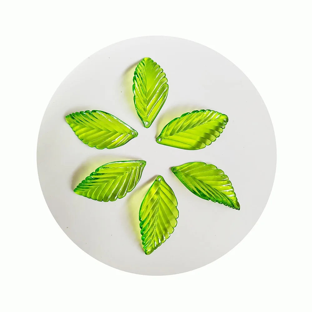 Green Acrylic Leaf Beads Pendants - 500g/bag Clear Transparent Leaves Shape Charms Dangles With Top Hole for Jewelry Making