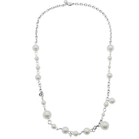 AA01558 Hot Sale Imitation Pearl Chain Necklace Chain Link Necklace Stainless Steel Pearl Beads Necklace