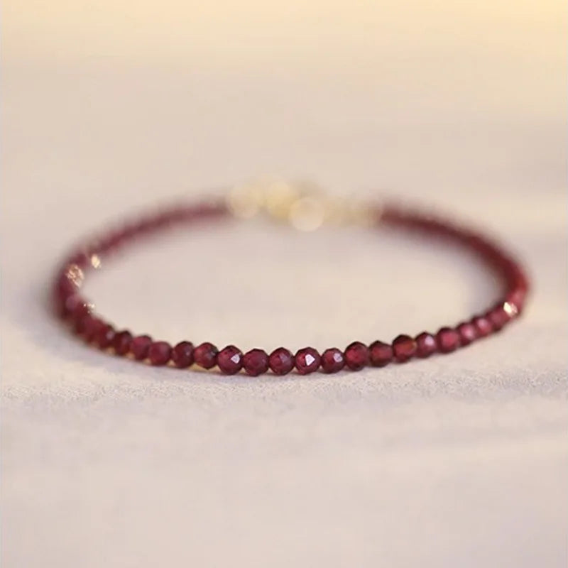 Handmade Cordierite Beaded Bracelets 925 Sterling Silver Small Round Olivine Beaded Bracelets for Women