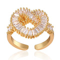 New Arrival Boho Style Women's Jewelry 18k Gold Plated Copper Luxury Quare Zircon Crossed Heart-shaped Personalized Open Rings