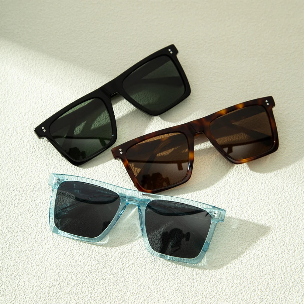 Luxury Handmade Customized Logo Oversized Unisex Thick Big Square Full Rim Durable Polarized Acetate Sunglasses