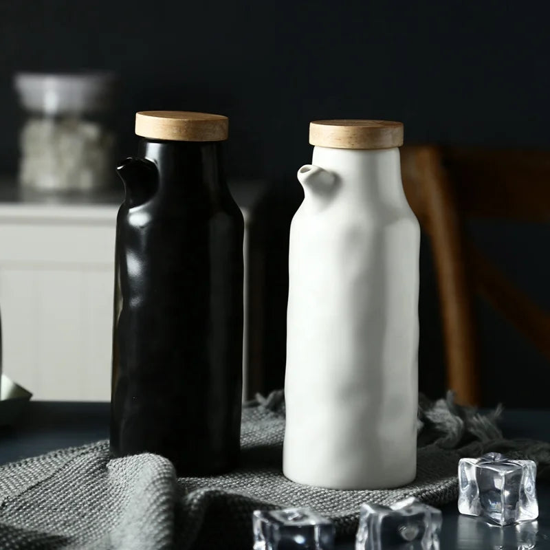 Nordic Kitchen Tableware Creative Kitchen Ceramic Oil Pot Soy Sauce Vinegar Bottle Oil Bottle Vinegar Pot Seasoning Bottle