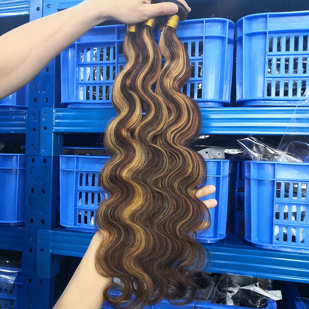 Highlighted Sew in Hair BundlesQuality Hair Piano Color Ombre Body Wave Bundles Highlight Color