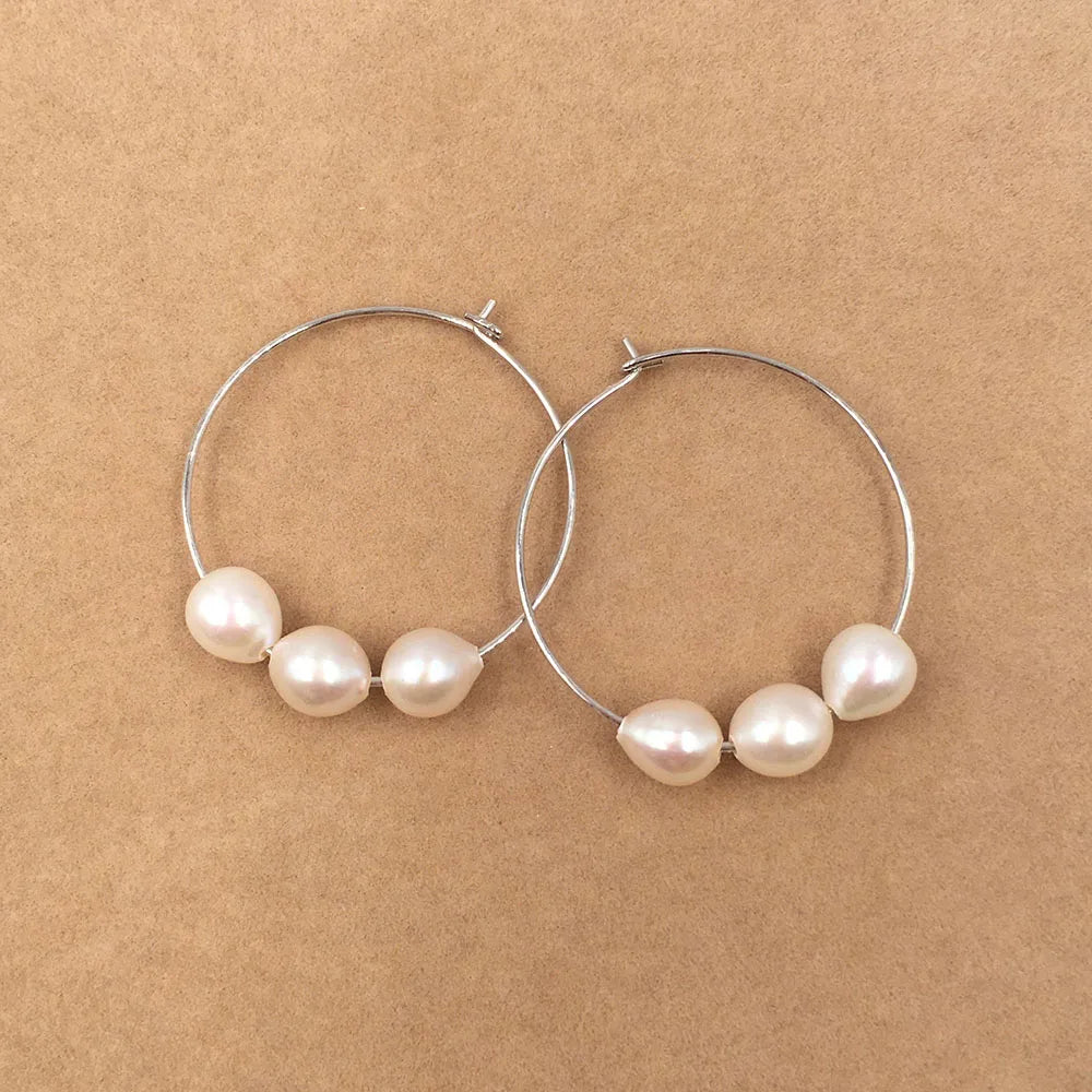 8 mm Natural Baroque Pearl 925 Silver Earring Loop 100% Nature Freshwater Pearl Earring . 33 mm Earring Hook