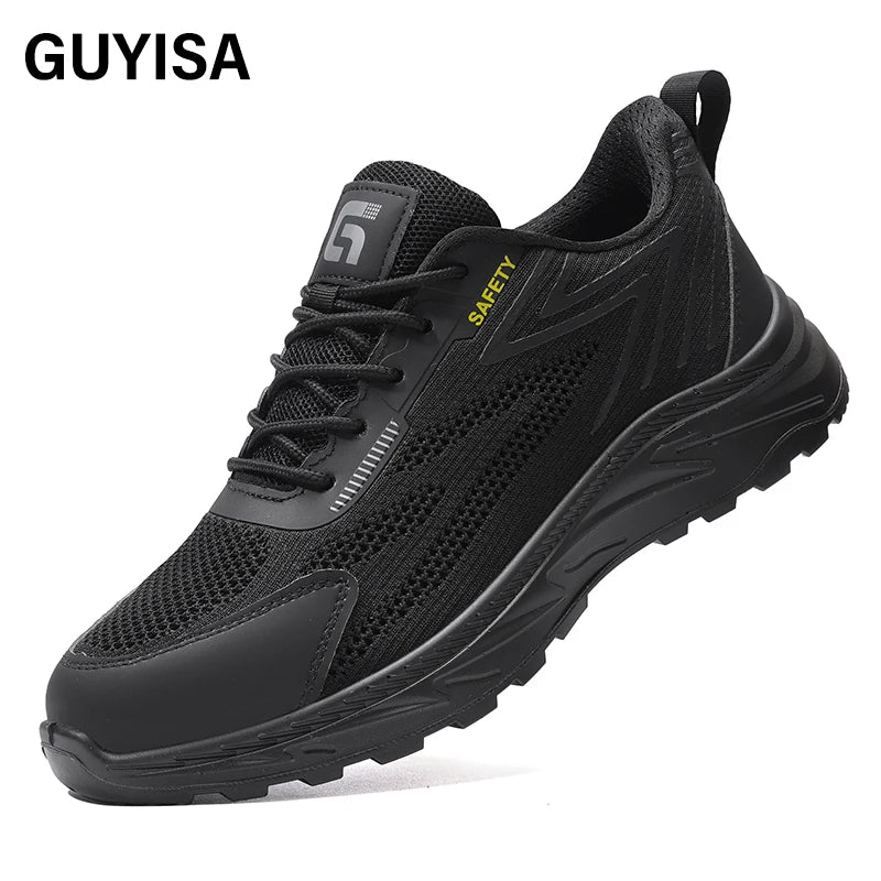 GUYISA New Black Anti - Smash Anti - Puncture Steel Microfiber Upper Functional Shoes  European Standard Steel Toe Safety Shoes