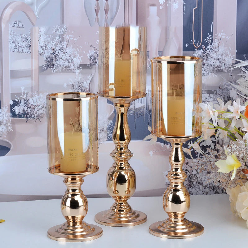 ZT210709-2 LUCKYGOODS Europe Golden Candle Holder with Glass Cover New Metal Crystal Candlestick Holder Candle Stand