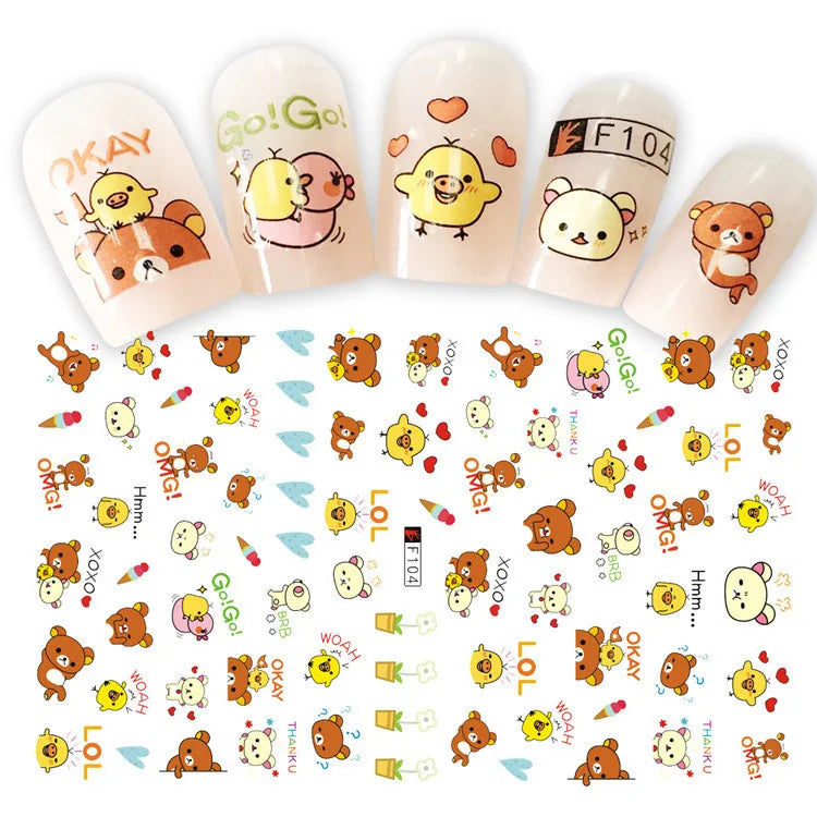 Up to 39 patterns classic cartoons nail art stickers kawaii for kids Girls DIY Nail Design Manicure