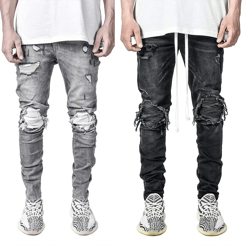 Wholesale High Quality Ripped Jeans Straight Hip Hop Skinny Cotton Trousers Scratch Distressed Men Casual Jeans Pants