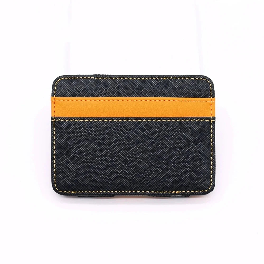 New Modern Cross Grain Leather Name Credit Card Holder Wallet Mens With Money Clip
