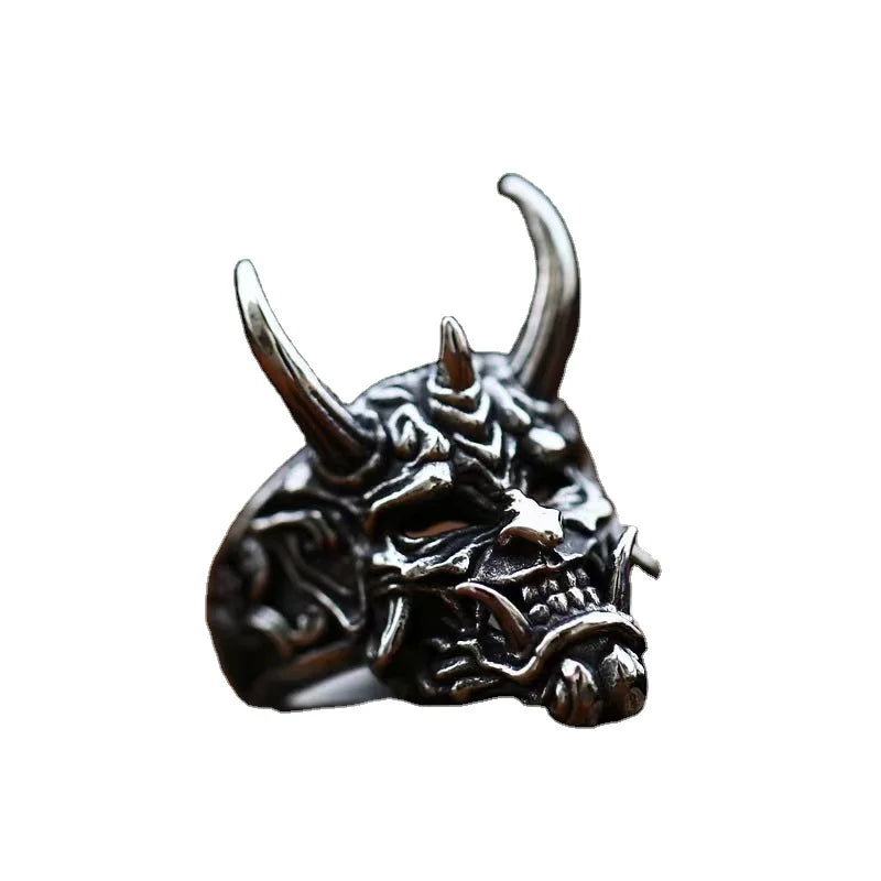 Fashion Jewelry Rings Devil Head Demon Motorcycle Skull Punk Silver Horn Evil Man Jewelry Engraved Rings for Men