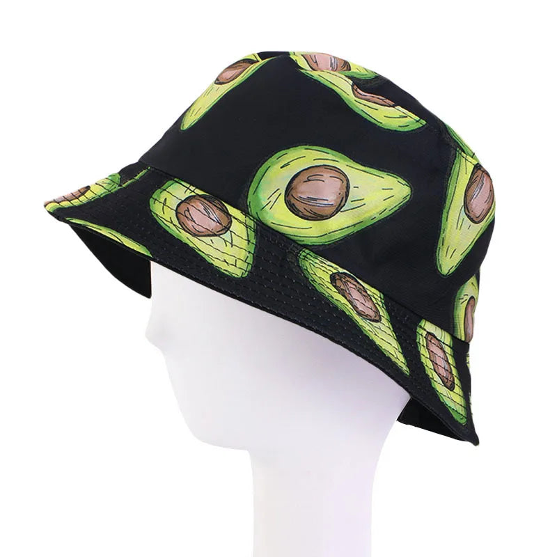 Fruit Full-Print Bucket Hat Novelty Pattern Sun Hats Reversible Packable Fishing Cap for Women Men