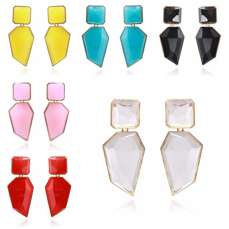 Za Fashion Women Jewelry Colorful Stone Square Polygon Dangle Earrings Geometric Statement Glass Crystal Earrings