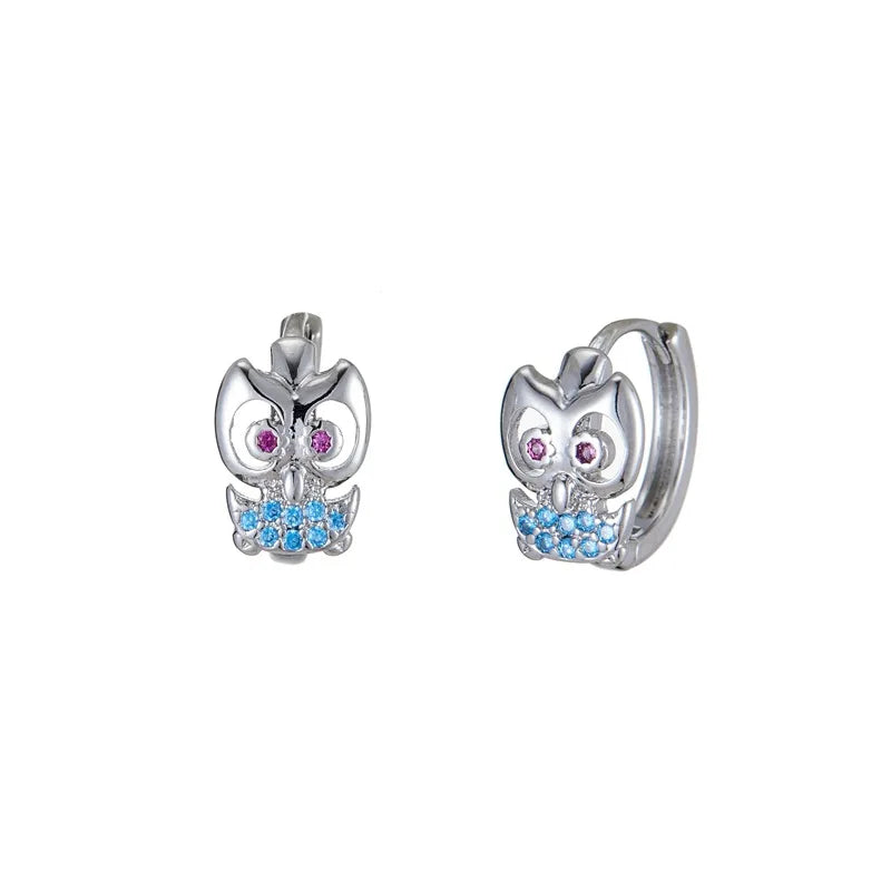 INS Design Jewelry Dainty Cz Huggie Geometric Owl Hoop Earrings 925 Sterlings Silver Tiny Hoop Earings