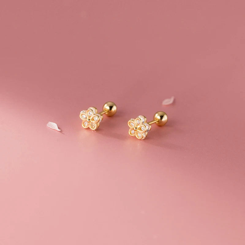 Romantic Gold-Plated 925 Sterling Silver Earrings Fashionable Blossoms Piercing Accessories with Zircon for Anniversary