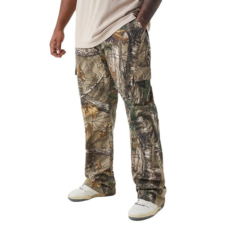 Plus Size Stacked Flare Forrest Camo Cargo Trouser Lightweight Hunting Real Tree Camo Cargo Pants Men