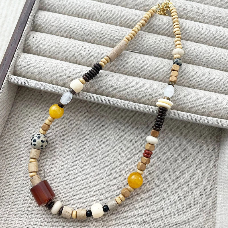 KAIMEI 2025 New Arrival Fashion Jewelry Cute Choker Necklace Beads Asymmetric Colored Beaded Stone Necklace